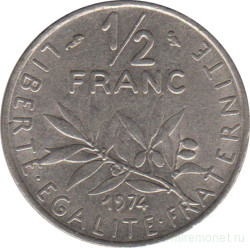 Монета. Франция. 1/2 франка 1974 год.
