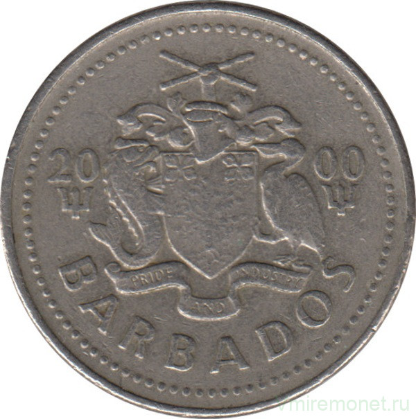 Монета. Барбадос. 25 центов 2000 год.