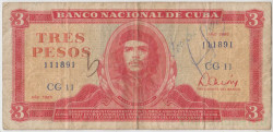 Банкнота. Куба. 3 песо 1985 год. Тип 107а.