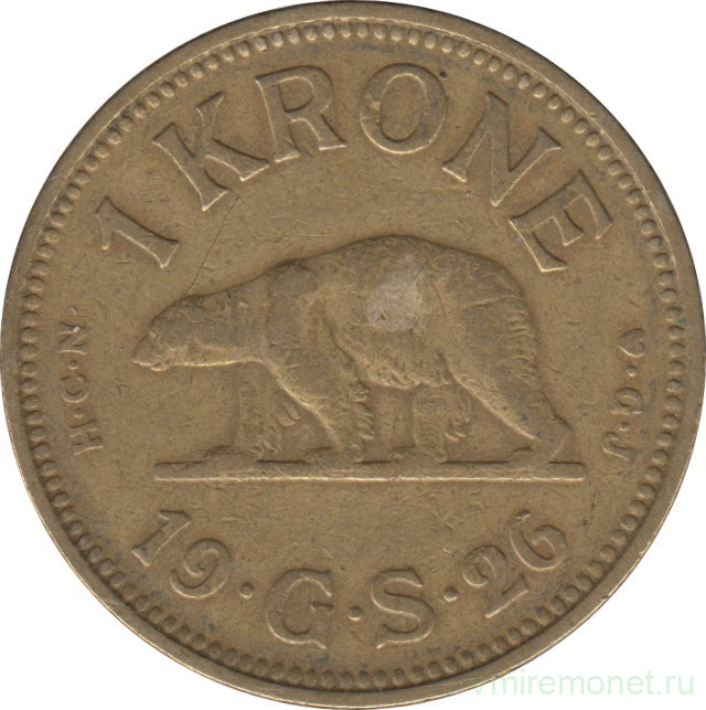 Монета. Гренландия. 1 крона 1926 год.