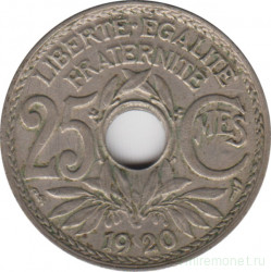 Монета. Франция. 25 сантимов 1920 год.