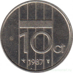 Монета. Нидерланды. 10 центов 1987 год.