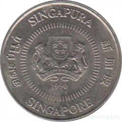 Монета. Сингапур. 10 центов 1990 год.
