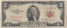 Банкнота. США. 2 доллара 1953 год. Красная печать. Без литеры. Тип 380.