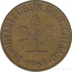 Монета. ФРГ. 10 пфеннигов 1968 год. Монетный двор - Штутгарт (F).