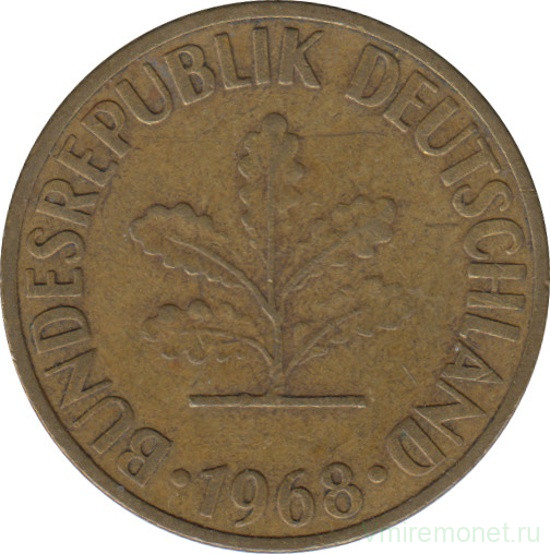 Монета. ФРГ. 10 пфеннигов 1968 год. Монетный двор - Штутгарт (F).