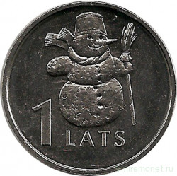 Монета. Латвия. 1 лат 2007 год. Снеговик.