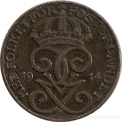 Монета. Швеция. 1 эре 1914 год (4 - закрытая).