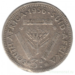 Монета. Южно-Африканская республика (ЮАР). 3 пенса 1956 год.