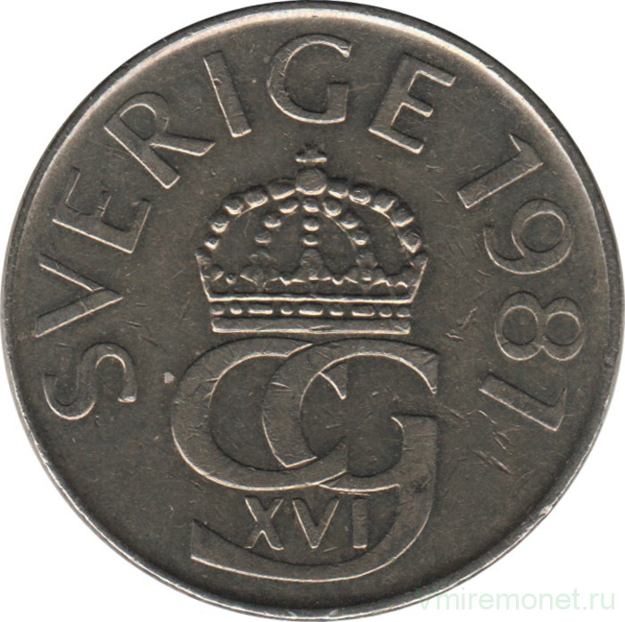 Монета. Швеция. 5 крон 1981 год.