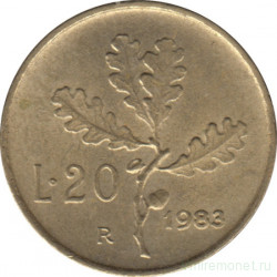 Монета. Италия. 20 лир 1983 год.
