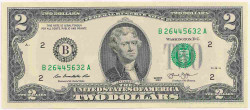 Банкнота. США. 2 доллара 2013 год. Серия B.
