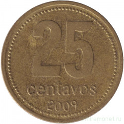 Монета. Аргентина. 25 сентаво 2009 год. Прямой хвостик у "9".
