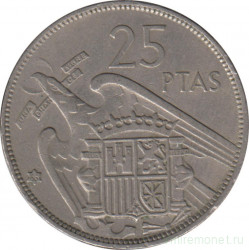 Монета. Испания. 25 песет 1966 (1957) год.