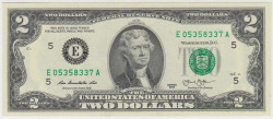 Банкнота. США. 2 доллара 2013 год. Серия E.
