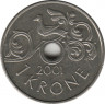 Монета. Норвегия. 1 крона 2001 год. без звезды ав.