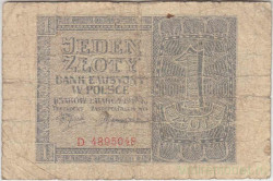 Банкнота. Польша. 1 злотый 1940 год. Оккупация Германией. Тип 91.