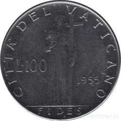 Монета. Ватикан. 100 лир 1955 год.