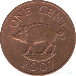Монета. Бермудские острова. 1 цент 2007 год.