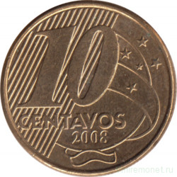 Монета. Бразилия. 10 сентаво 2008 год.