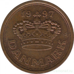 Монета. Дания. 25 эре 1997 год.