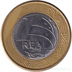 Монета. Бразилия. 1 реал 2005 год. 