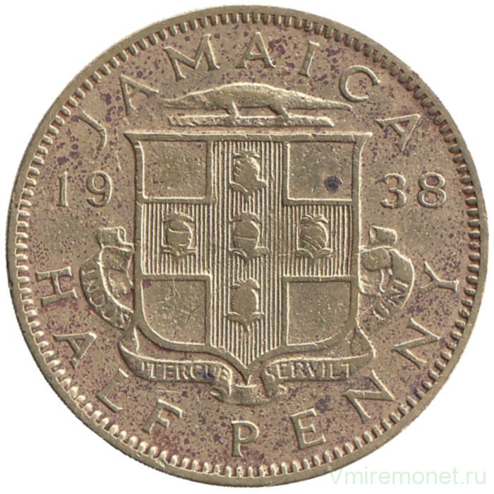 Монета. Ямайка. 1/2 пенни 1938 год.