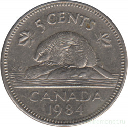 Монета. Канада. 5 центов 1984 год.