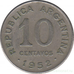 Монета. Аргентина. 10 сентаво 1952 год. Медно-никелевый сплав.