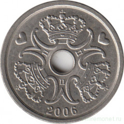 Монета. Дания. 1 крона 2006 год.