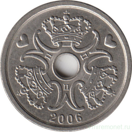 Монета. Дания. 1 крона 2006 год.