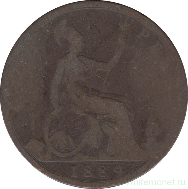 Монета. Великобритания. 1 пенни 1889 год.