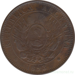 Монета. Аргентина. 2 сентаво 1893 год.