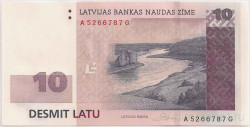 Банкнота. Латвия. 10 лат 2008 год.