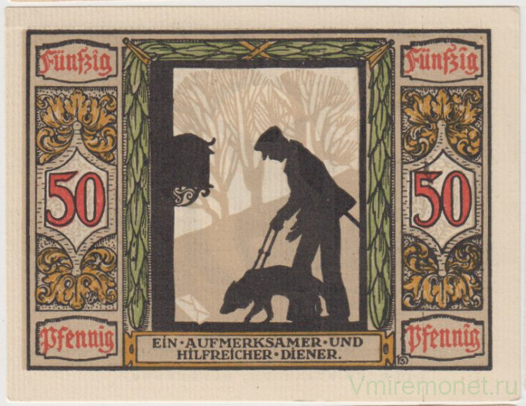 Бона. Нотгельд. Германия. Город Олденбург. Клуб санитарного собаководства. 50 пфеннигов 1921 год. 1016.1.с.4.