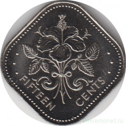Монета. Багамские острова. 15 центов 1989 год.