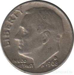 Монета. США. 10 центов 1968 год. Монетный двор D. 