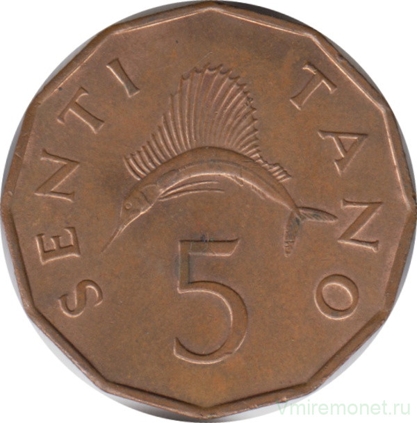 Монета. Танзания. 5 центов 1975 год.