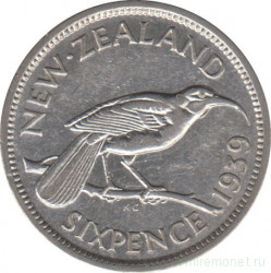 Монета. Новая Зеландия. 6 пенсов 1939 год.