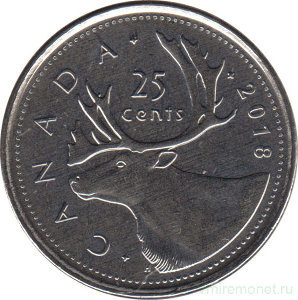 Монета. Канада. 25 центов 2018 год.