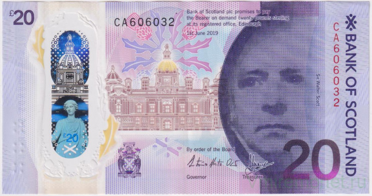 Банкнота. Великобритания. Шотландия. 20 фунтов 2019 год. Сэр Вальтер Скотт. Bank of Scotland. Тип W132.