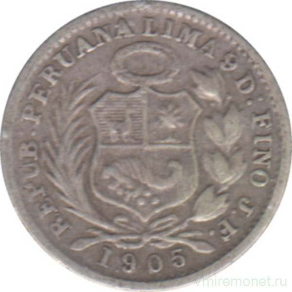 Монета. Перу. 1/2 динеро 1905 год.