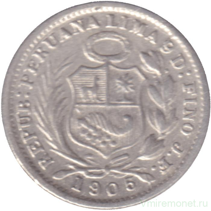 Монета. Перу. 1/2 динеро 1905 год.