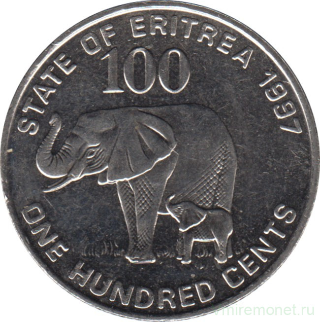 Монета. Эритрея. 100 центов 1997 год.