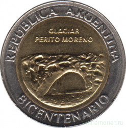 Монета. Аргентина. 1 песо 2010 год. 200 лет Аргентине. Ледник Перито-Морено.