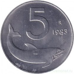 Монета. Италия. 5 лир 1983 год.