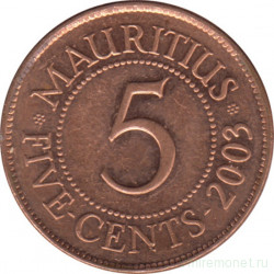 Монета. Маврикий. 5 центов 2003 год.