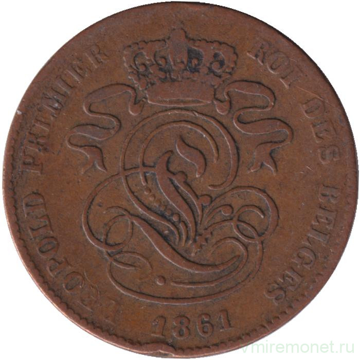 Монета. Бельгия. 2 сантима 1861 год.