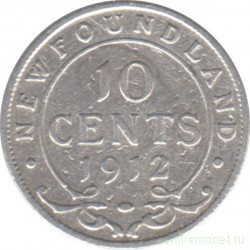 Монета. Ньюфаундленд. 10 центов 1912 год.