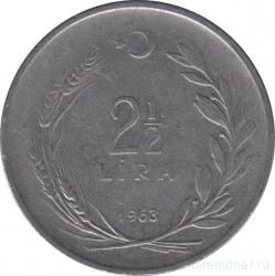 Монета. Турция. 2,5 лиры 1963 год.